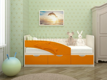 Дельфин-3 Кровать детская 3 ящика без ручек 1.6 Оранжевый глянец в Карасуке - karasuk.mebel54.com | фото