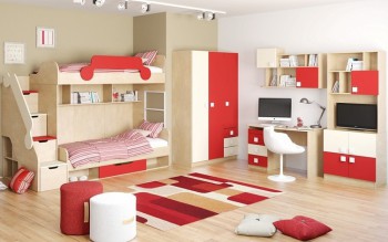 Детская комната Бэрри (Бежевый/Красный/корпус Клен) в Карасуке - karasuk.mebel54.com | фото