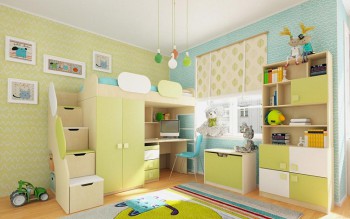 Детская комната Эппл (Зеленый/Белый/корпус Клен) в Карасуке - karasuk.mebel54.com | фото