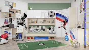 Детская комната Футбол ЧМ (Белый/Синий/корпус Клен) в Карасуке - karasuk.mebel54.com | фото