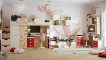 Детская комната Ретвит (Бежевый/Красный/корпус Клен) в Карасуке - karasuk.mebel54.com | фото
