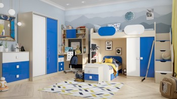 Детская комната Скай Люкс (Синий/Белый/корпус Клен) в Карасуке - karasuk.mebel54.com | фото