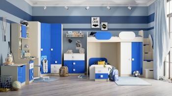 Детская комната Скай Люкс (Синий/Белый/корпус Клен) в Карасуке - karasuk.mebel54.com | фото