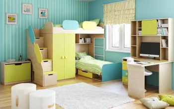 Детская комната Смайли (Желтый/Голубой/Зеленый/корпус Клен) в Карасуке - karasuk.mebel54.com | фото