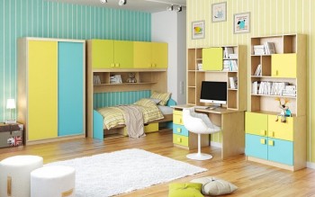 Детская комната Смайли (Желтый/Голубой/Зеленый/корпус Клен) в Карасуке - karasuk.mebel54.com | фото