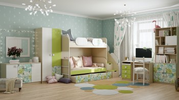 Детская комната Твит (Белый/Зеленый/корпус Клен) в Карасуке - karasuk.mebel54.com | фото