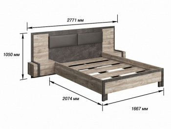 Клео Кровать 1600 с настилом (Дуб Юкон/Ателье темное) в Карасуке - karasuk.mebel54.com | фото
