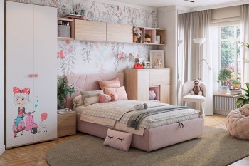 Комплект детской мебели Алина К2 Дуб мария/белый/нежно-розовый велюр в Карасуке - karasuk.mebel54.com | фото