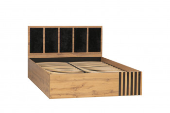 Кровать 1400 Либерти (дуб вотан/черный/велюр монако черный/ортопед/51.18) в Карасуке - karasuk.mebel54.com | фото
