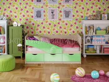 Кровать Бабочки 1,6м (Салатовый металлик) в Карасуке - karasuk.mebel54.com | фото