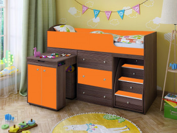 Кровать-чердак Малыш 1600 Бодего/Оранжевый в Карасуке - karasuk.mebel54.com | фото