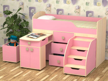 Кровать детская Фея 1.6 Дуб молочный/Розовый в Карасуке - karasuk.mebel54.com | фото