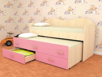 Кровать детская Нимфа двухместная 2.0 Дуб молочный/Розовый в Карасуке - karasuk.mebel54.com | фото