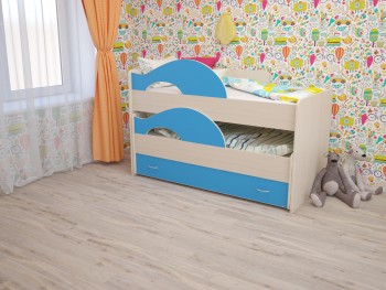 Кровать детская Радуга 1600 Млечный дуб/Голубой в Карасуке - karasuk.mebel54.com | фото