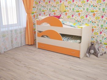 Кровать детская Радуга 1600 Млечный дуб/Оранжевый в Карасуке - karasuk.mebel54.com | фото