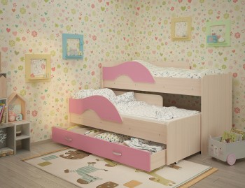 Кровать детская Радуга 1600 Млечный дуб/Розовый в Карасуке - karasuk.mebel54.com | фото