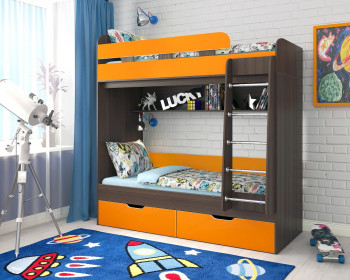 Кровать двухъярусная Юниор-5  Бодего/Оранжевый в Карасуке - karasuk.mebel54.com | фото
