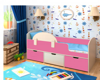 Кровать Малыш-мини Дуб молочный/Розовый в Карасуке - karasuk.mebel54.com | фото