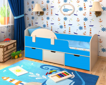 Кровать Малыш-мини с бортиком Дуб молочный/Голубой в Карасуке - karasuk.mebel54.com | фото