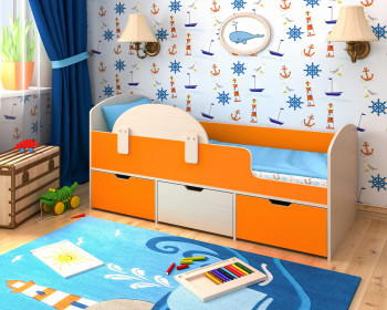 Кровать Малыш-мини с бортиком Дуб молочный/Оранжевый в Карасуке - karasuk.mebel54.com | фото