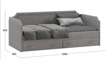 Кровать с мягкой обивкой и ящиками «Кантри» Тип 1 (900) (Велюр Светло-серый) в Карасуке - karasuk.mebel54.com | фото