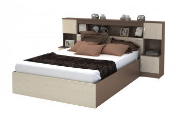 Кровать с прикроватным блоком КР 552 Спальня Basya (шимо темный/шимо светлый) в Карасуке - karasuk.mebel54.com | фото