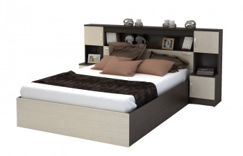 Кровать с прикроватным блоком КР 552 Спальня Basya (венге/белфорт) в Карасуке - karasuk.mebel54.com | фото