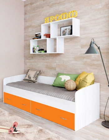 Кровать с выкатными ящиками Винтерберг/Оранжевый в Карасуке - karasuk.mebel54.com | фото