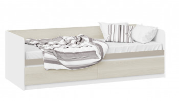 Кровать «Сканди» с 2 ящиками Дуб Гарден/Белый/Глиняный серый в Карасуке - karasuk.mebel54.com | фото