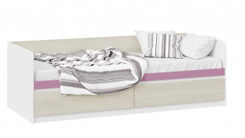 Кровать «Сканди» с 2 ящиками Дуб Гарден/Белый/Лиловый в Карасуке - karasuk.mebel54.com | фото