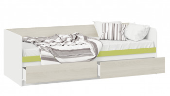 Кровать «Сканди» с 2 ящиками Дуб Гарден/Белый/Зеленый в Карасуке - karasuk.mebel54.com | фото