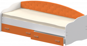Кровать Софа-7 с мягкой спинкой (800х1900) Белый/Оранжевый в Карасуке - karasuk.mebel54.com | фото