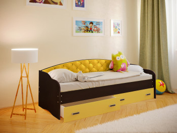 Кровать Софа-7 с мягкой спинкой (800х1900) Венге/Желтый в Карасуке - karasuk.mebel54.com | фото