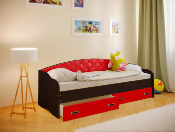 Кровать Софа-7 с мягкой спинкой (800х1900) Венге/Красный в Карасуке - karasuk.mebel54.com | фото