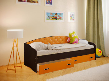 Кровать Софа-7 с мягкой спинкой (800х1900) Венге/Оранжевый в Карасуке - karasuk.mebel54.com | фото
