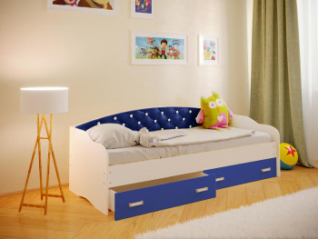Кровать Софа-7 с мягкой спинкой со стразами (800х1900) Белый/Синий в Карасуке - karasuk.mebel54.com | фото