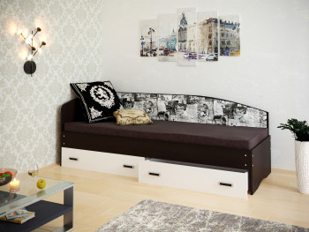 Кровать Софа-9 с мягкой спинкой с рисунком Милана (900х1900) Венге/Белый в Карасуке - karasuk.mebel54.com | фото