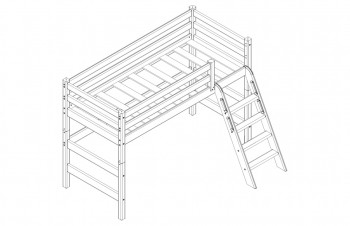 Кровать Соня вариант 6 полувысокая с наклонной лестницей Белый полупрозрачный в Карасуке - karasuk.mebel54.com | фото
