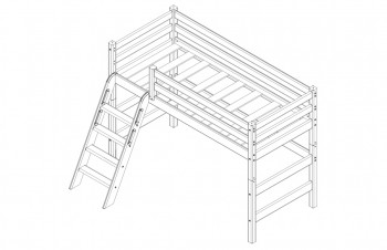 Кровать Соня вариант 6 полувысокая с наклонной лестницей Белый полупрозрачный в Карасуке - karasuk.mebel54.com | фото
