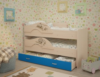 Кровать выкатная Радуга-Сафари детская 1600 Млечный дуб/Голубой в Карасуке - karasuk.mebel54.com | фото