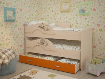 Кровать выкатная Радуга-Сафари детская 1600 Млечный дуб/Оранжевый в Карасуке - karasuk.mebel54.com | фото