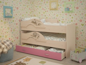 Кровать выкатная Радуга-Сафари детская 1600 Млечный дуб/Розовый в Карасуке - karasuk.mebel54.com | фото