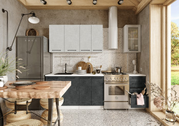 Кухонный гарнитур Нувель 1800мм белый/бетон белый/бетон черный в Карасуке - karasuk.mebel54.com | фото