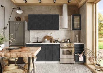 Кухонный гарнитур Нувель 1800мм белый/бетон черный в Карасуке - karasuk.mebel54.com | фото