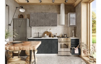 Кухонный гарнитур Нувель 1800мм белый/бетон коричневый/бетон черный в Карасуке - karasuk.mebel54.com | фото