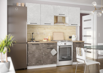 Кухонный гарнитур Нувель 2100мм белый/бетон коричневый в Карасуке - karasuk.mebel54.com | фото