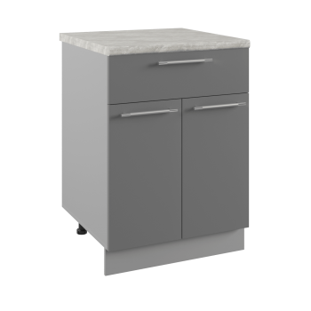 Квадро С1ЯШ 600 шкаф нижний с ящиком (Белый софт/корпус Серый) в Карасуке - karasuk.mebel54.com | фото