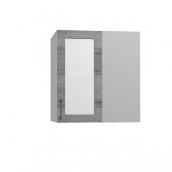 Лофт ПУС 650 шкаф верхний угловой со стеклом (Дуб цикорий/корпус Серый) в Карасуке - karasuk.mebel54.com | фото