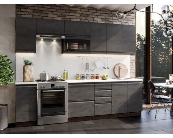 Модульная кухня Бруклин 2,8 м (Бетон черный/Венге) в Карасуке - karasuk.mebel54.com | фото