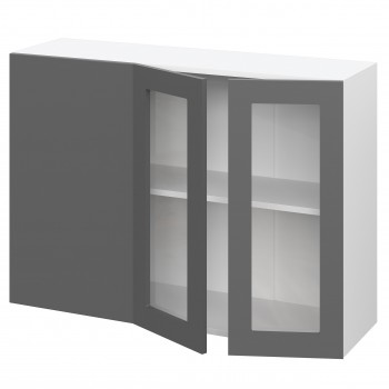 Норд ШВУПС 1000 Шкаф верхний угловой со стеклом (Софт черный/корпус Белый) в Карасуке - karasuk.mebel54.com | фото